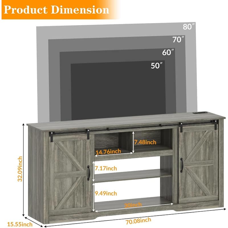 Farmhouse TV Stands, with Adjustable Shelves & Sliding Barn Door