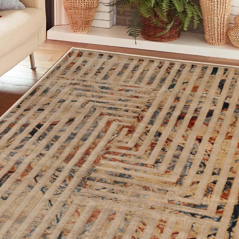 Superior Modern Geometric Lines Abstract Boho Runner or Area Rug