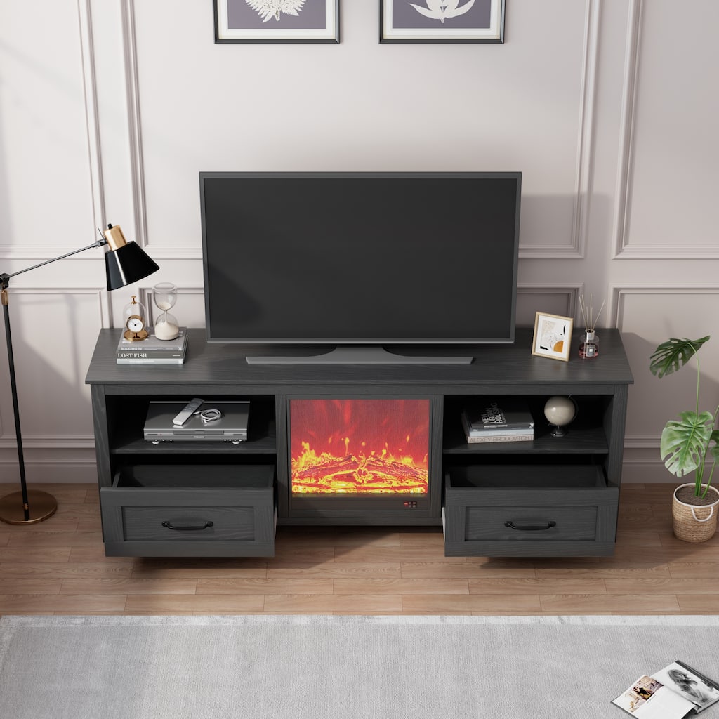 70-inch Length Black Wood TV Stand Media Console TV Entertainment Center - 70.08-inch W x 24.8-inch H