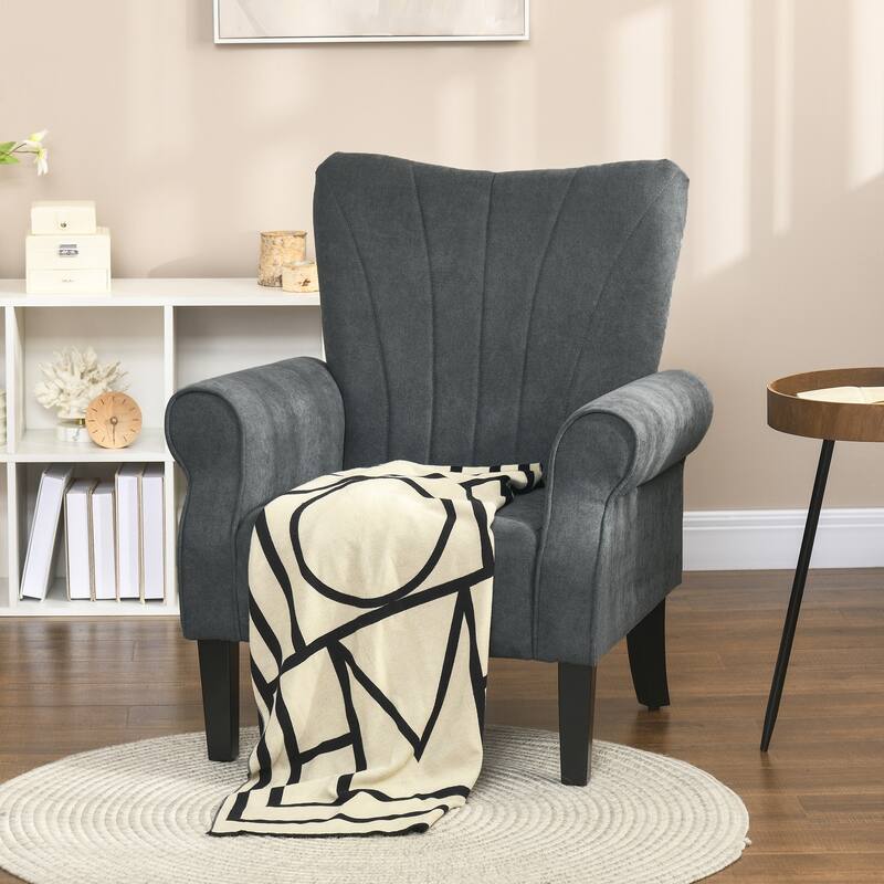 Dark Gray Modern 31.5" High Back Upholstered Arm Chair with Wood Legs for Living Room