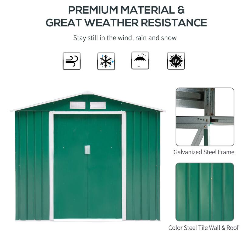 Outsunny 7'x4' Metal Outdoor Shed Organizer & Garden Storage with 4 Vents for Airflow & 2 Easy Sliding Doors