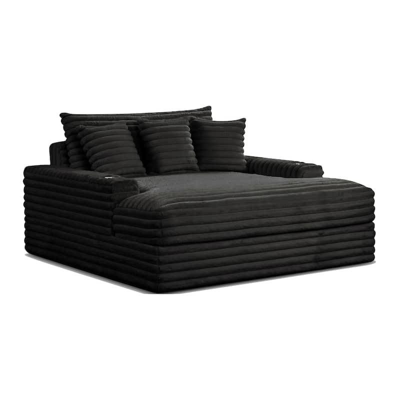 Furniture of America Venden Modern Chenille Padded 2-Seater Chaise Loveseat with USB Charger and Cup Holders