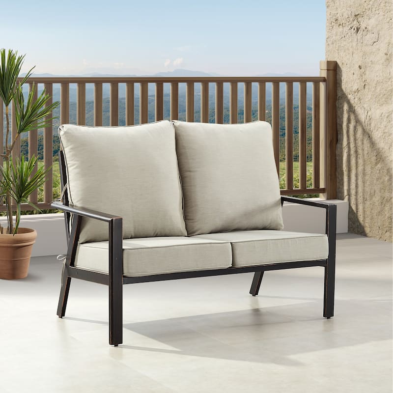 Black Aluminum Deep Seating Deep Seating Loveseat with Cushions - Light Grey