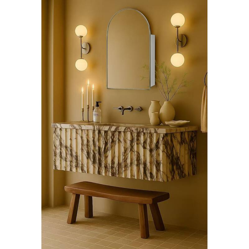 TEHOME Dake Arched Bathroom Medicine Cabinet with Mirror Recessed and Surface Mount Medicine Cabinet Mirror - 24" x 36" - Polished Nickel