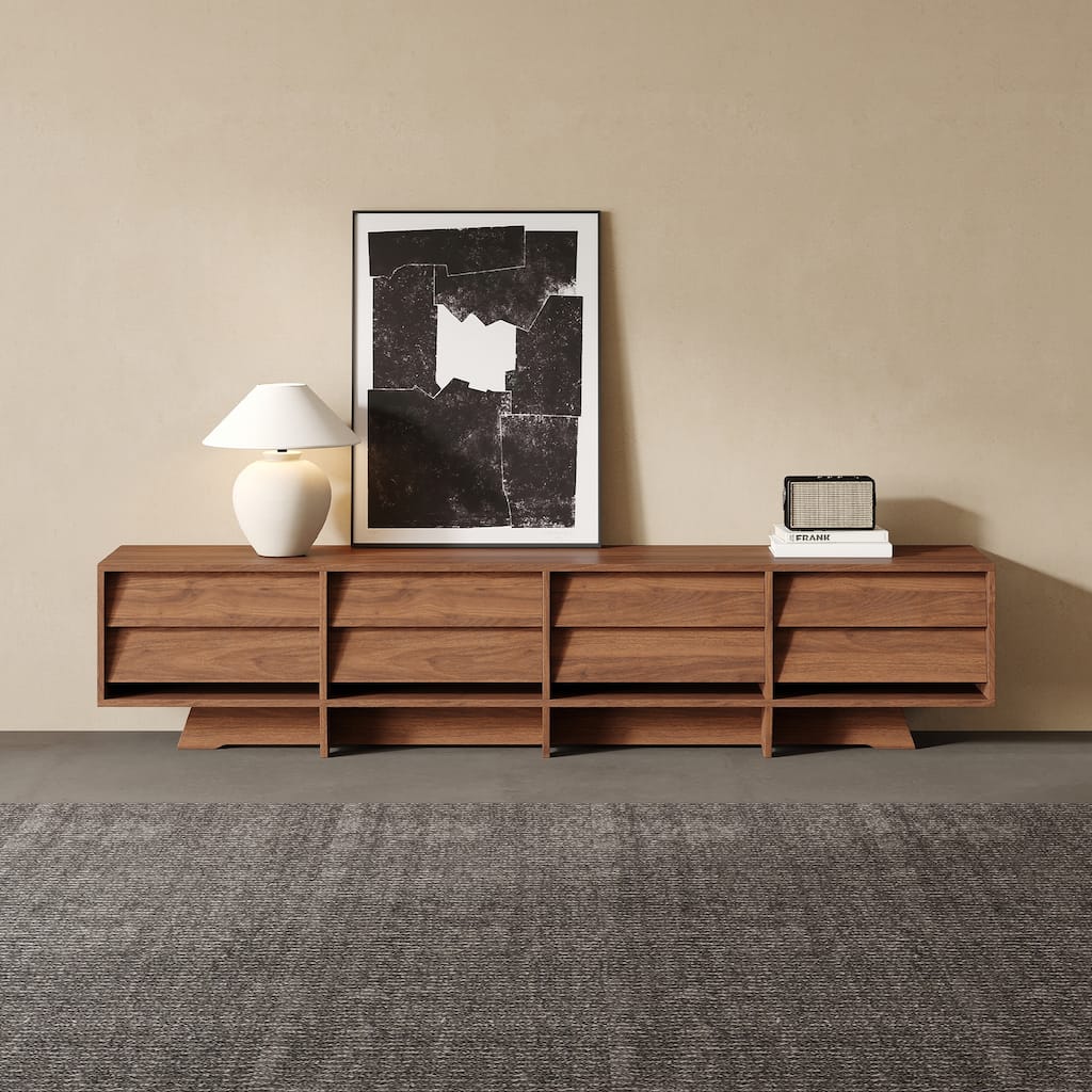 78.74" Mid Century TV Stands,Brown Wood Media Console with 8 Drawers