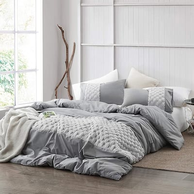 Knit and Loop Textured Oversized Comforter - Alloy/Glacier Gray