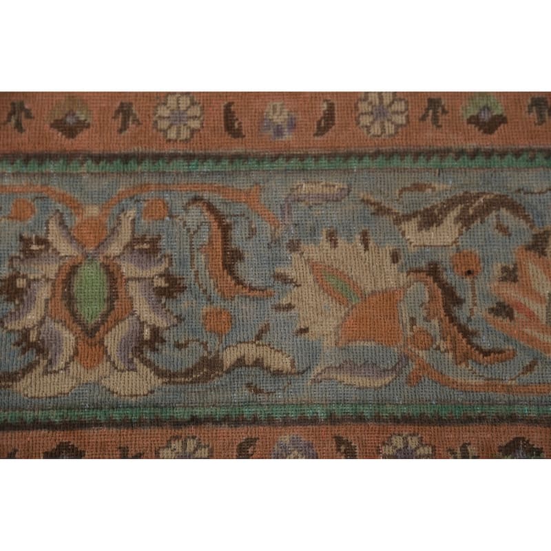 Distressed Tabriz Persian Area Rug Floral Hand-Knotted Wool Carpet - 9'4"x 12'4"
