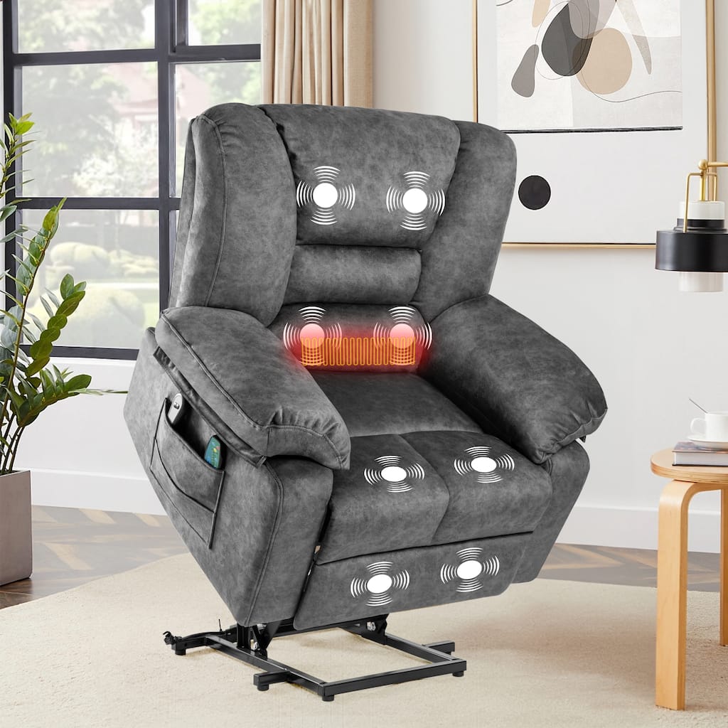Power Lift Velvet Larger & Wider Recliner Chair Sofa w/Massage & Heat