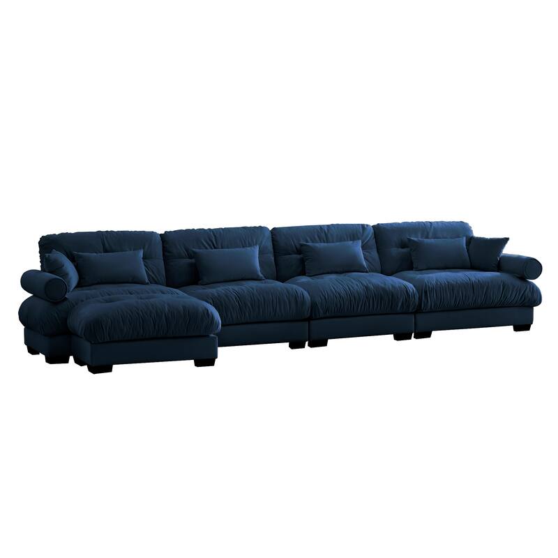 GDFStudio - Velvet 4-Seater 166" Cloud Modular Sectional Couch with Ottoman
