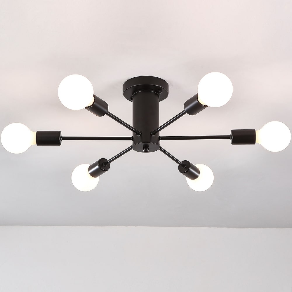 6-Light Mid Century Semi Flush Mount Chandelier for Dining Room