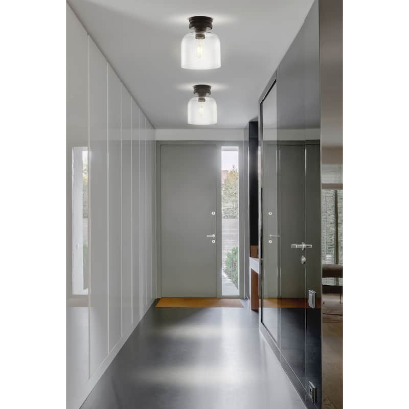 Atlas 7.75" Metal/Bubbled Glass LED Flush Mount, Chrome by JONATHAN Y
