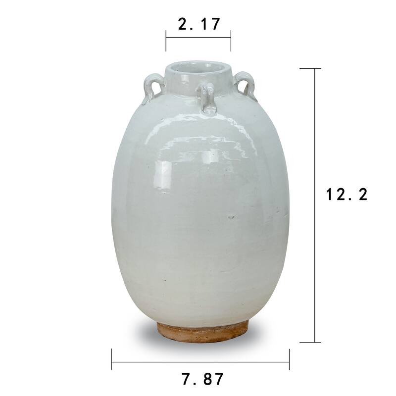 Artissance 12" Off White Ceramic Pot with Four Handles Unglazed Base