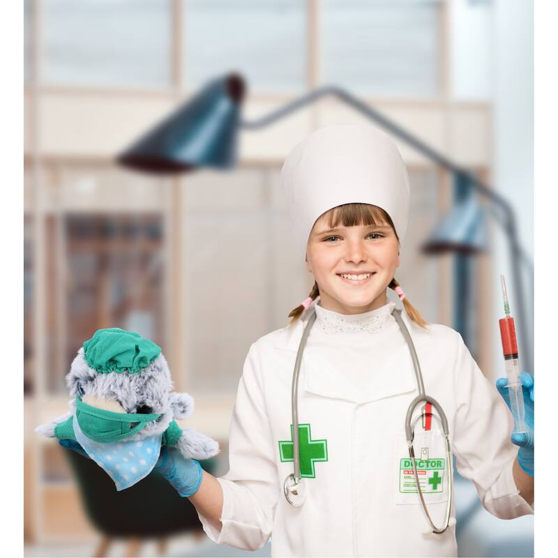 DolliBu Sea Lion Doctor Plush Toy with Cute Scrub Uniform & Cap Outfit - 8 inches