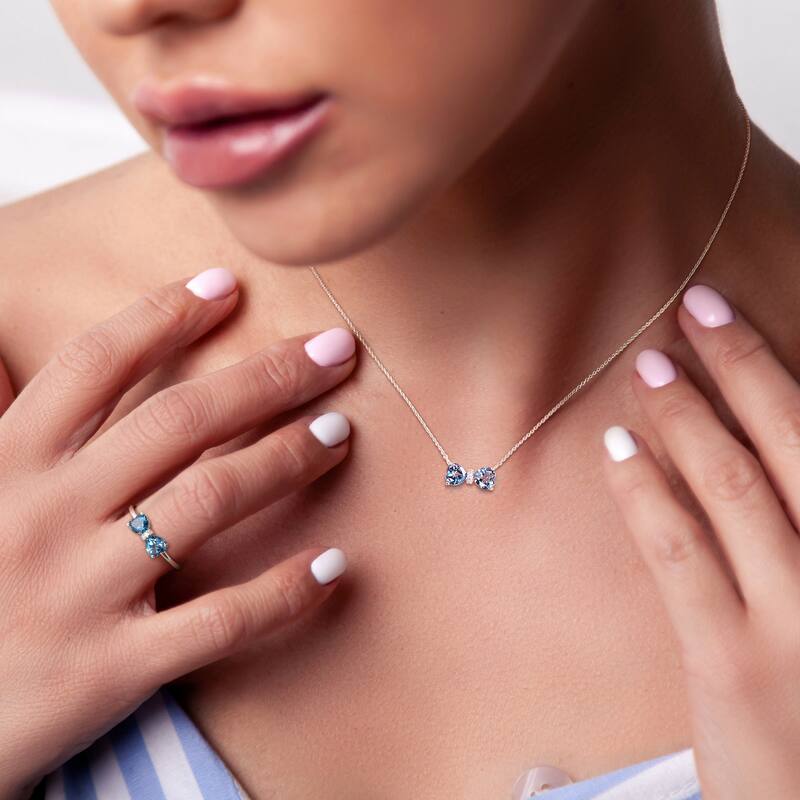 Miadora 1-7/8ct TGW Heart Blue Topaz Diamond Accent Bow Jewelry Set 10k White Gold