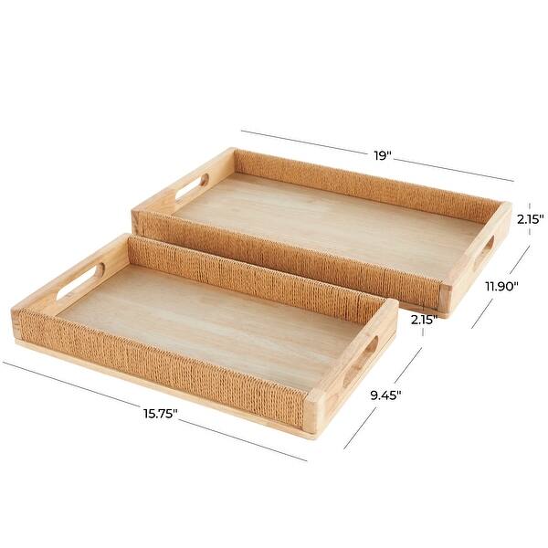 Light Brown Wood Handmade Living Room Decor Tray with Wrapped Rope ...