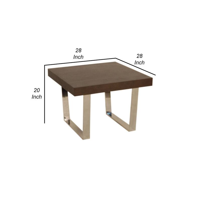 28 in. Espresso Brown and Chrome Rectangle Wood End Table, Sturdy Build End Side Table for Living Rooms
