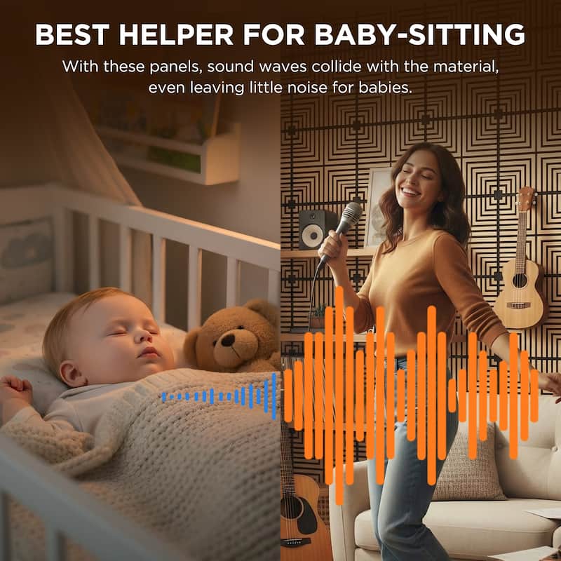 23.6" x 23.6" Wood Geometric Acoustic Wall Panels for Ceiling and Wall Decor, 4-Pack (15 sq ft)