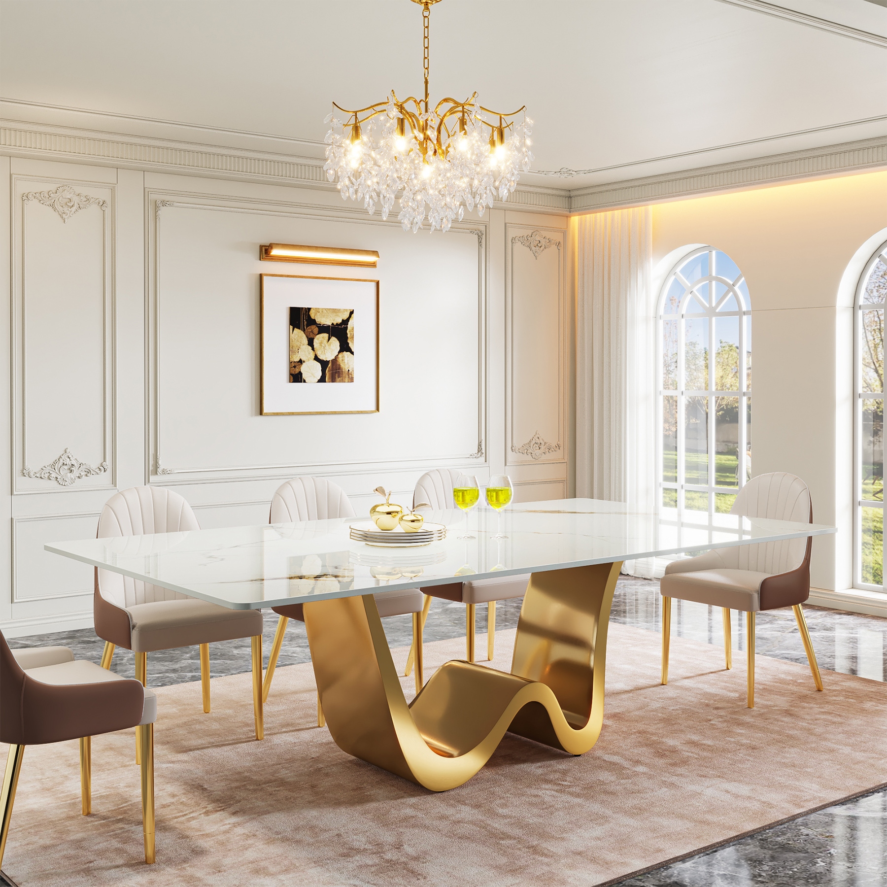 79 White Gold Dining Table Luxury Modern Kitchen Table Sintered Stone On Sale Bed Bath Beyond 39681019