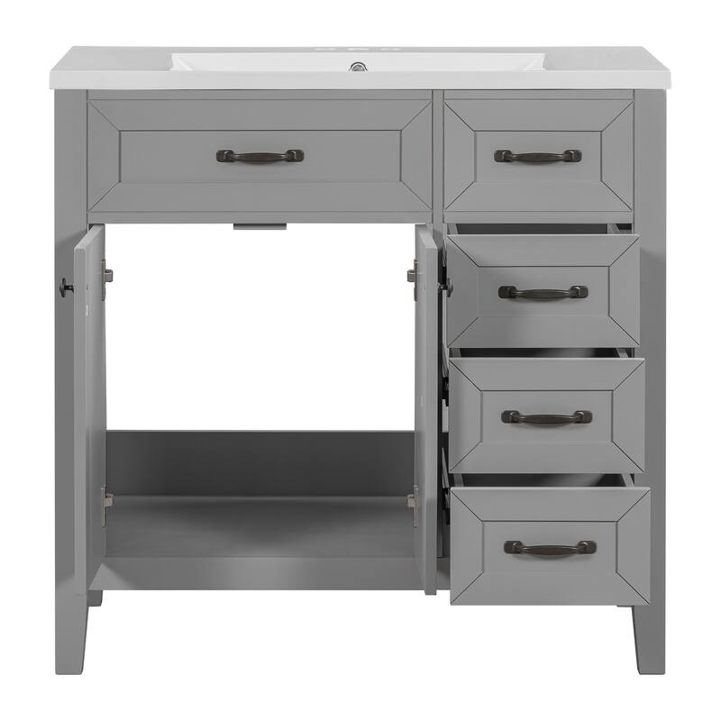 36" Bathroom Vanity with Sink Combo, Black Bathroom Cabinet with Drawers, Solid Frame and MDF Board