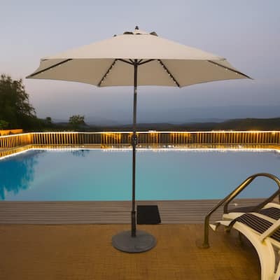 Tropishade 9ft Alum Bronze, Lighted Umbrella with Beige Poly cover