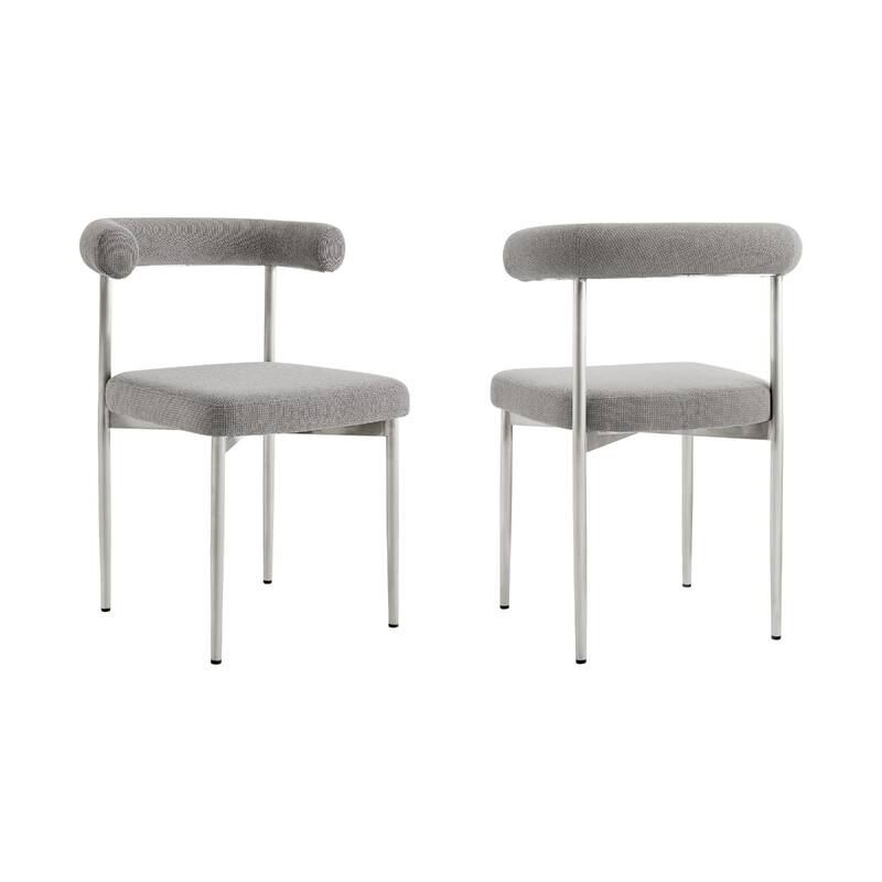 Set of 2 Upholstered Open Back Dining Chairs with Metal Legs - 20.50” x 23.50” x 30.50” - Polyester-Light-Grey-Silver