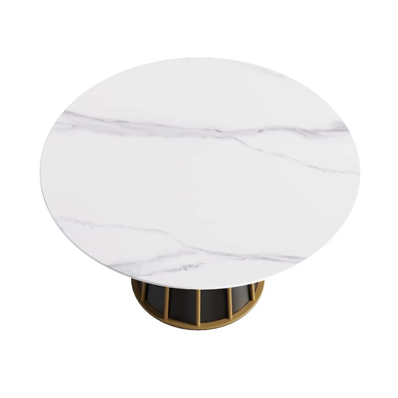 53'' White Sintered Stone Round Dining Table with Lazy Susan - N/A