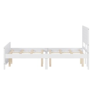 King Size Wood Platform Bed Frame with Headboard and Wooden Slat Support,Beige