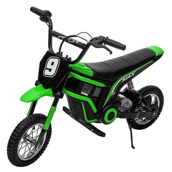 slide 2 of 5, 24V electric dirt bike with authentic motocross geometry, rear wheel drive, high torque, green Green