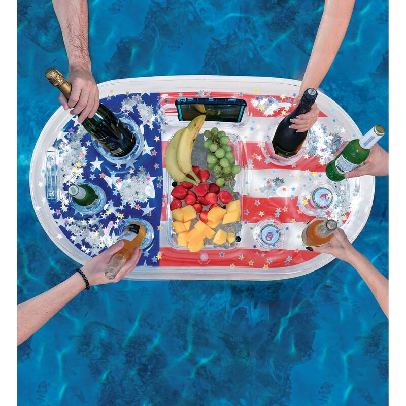 POZA Inflatable USA Flag Floating Cooler with Sparkly Confetti - 39×23 Inch