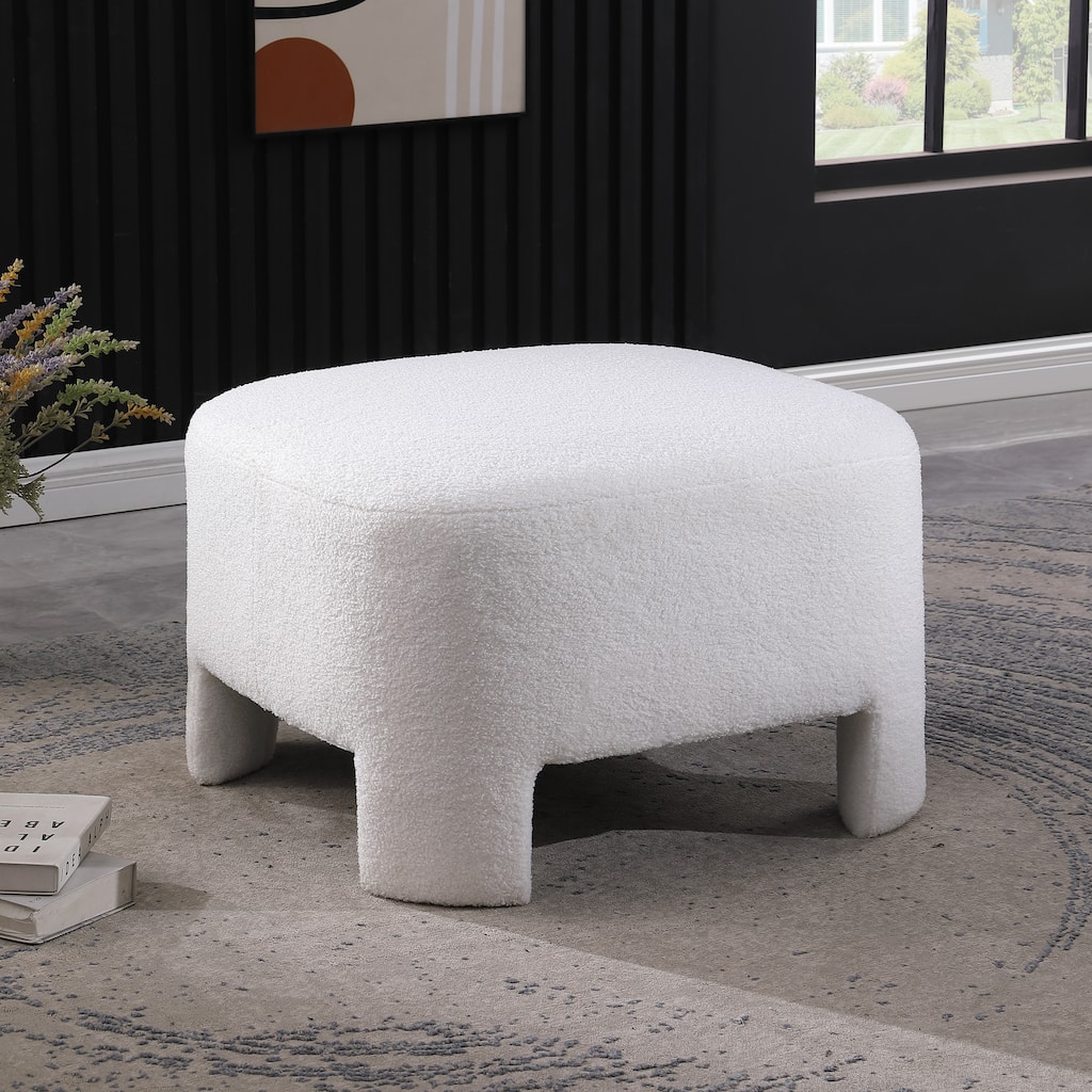 White Sherpa Sofa Ottoman 28.74", No Assembly - Perfect Living Room Addition
