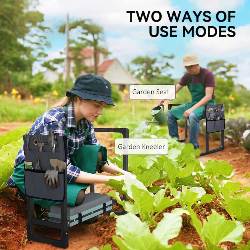 Outsunny Garden Kneeler and Seat, 330lbs Heavy Duty Foldable Gardening Stool with Extendable Legs, Thicker Soft Kneeling Pad