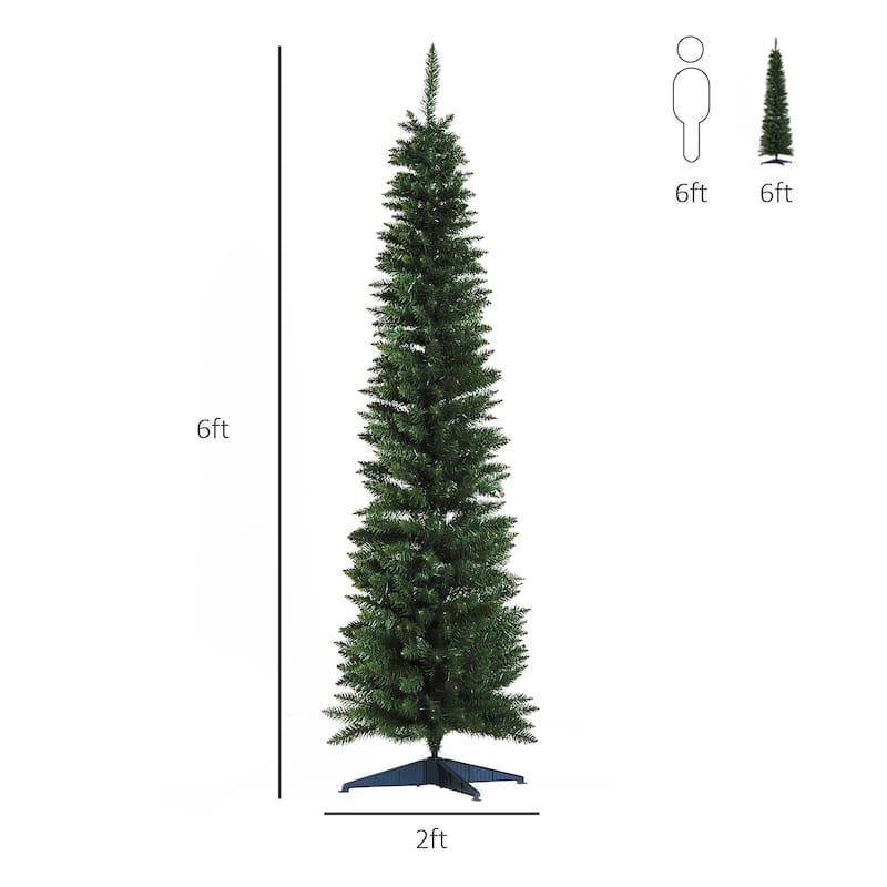 HOMCOM 6-foot Slim Hinged Noble Fir Pencil Christmas Tree with Stand - 5.89 ft