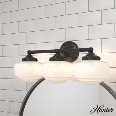Hunter Saddle Creek Vanity Wall Light - Transitional, Vintage Schoolhouse - Damp Rated!