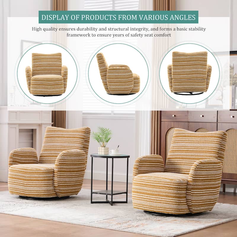 HOMEFUN Boucle Upholstered 360° Swivel Fabric Striped Armrest Leisure Chair for Living room and Bedroom