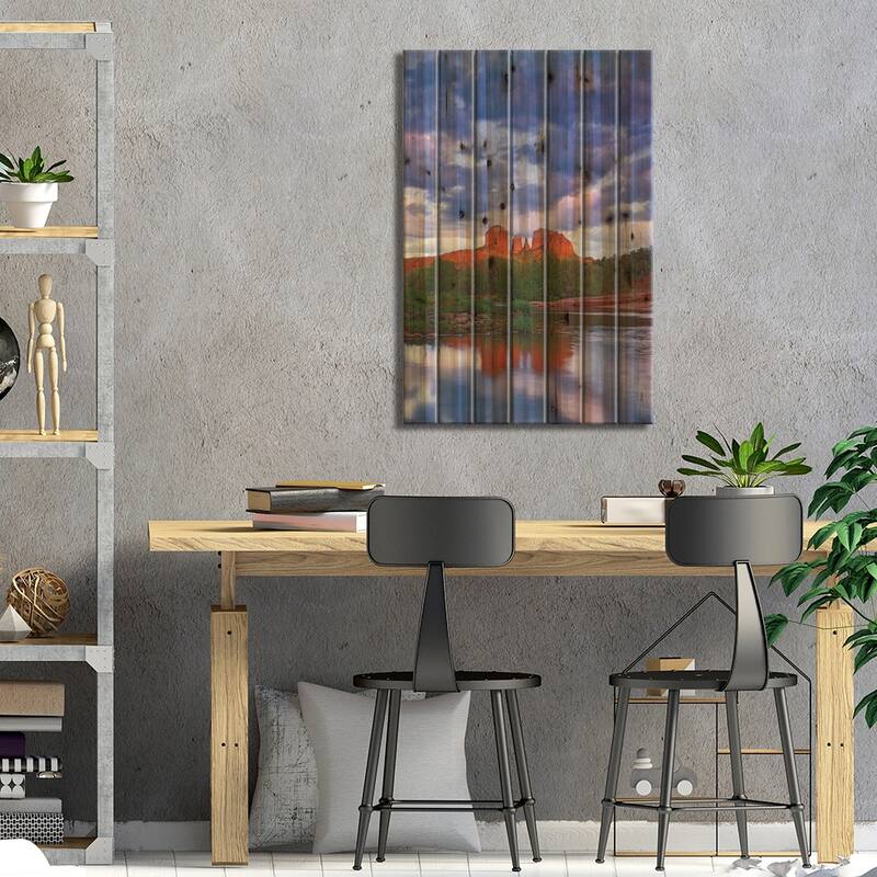 Cathedral Rock Reflected In Oak Creek, Red Rock State Park Near Sedona, Arizona II Print On Wood by Tim Fitzharris - Multi-Color