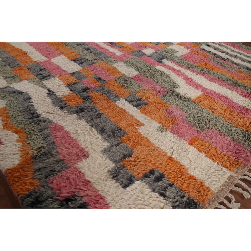 Multi-Color Moroccan Abstract Area Rug Hand-Knotted Wool Carpet - 5'11"x 10'0"