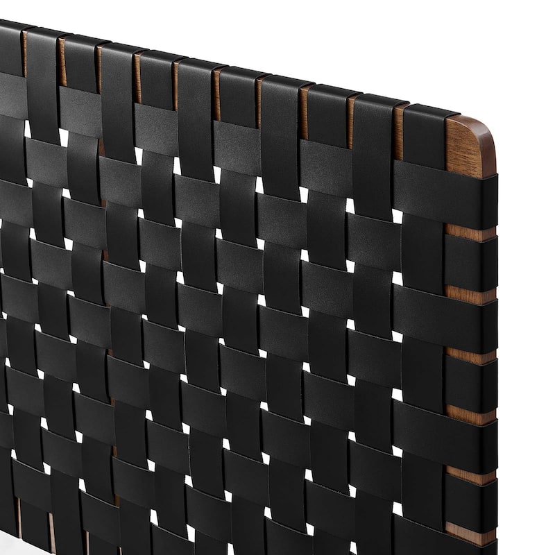 Ditmas Solid Wooden Black Leather Basket Weaved Floating King Size Headboard
