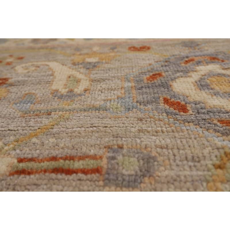 Geometric Gray Oushak Turkish Large Area Rug Hand-Knotted Wool Carpet - 12'1"x 14'6"