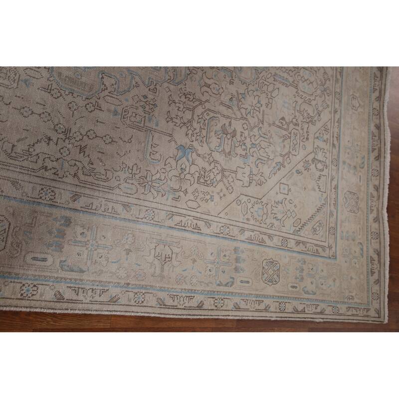 Distressed Muted Tabriz Persian Rug Handmade Vintage Wool Carpet - 6'5" x 9'3"