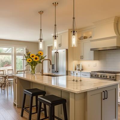 Modern 1-Light Cylinder Gold Pendant Light with Hammered Glass Shade for Kitchen Island - D 4.3" x H 83.3" Max