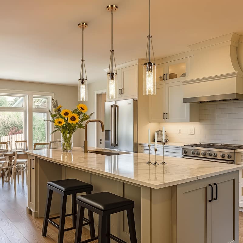 Modern Gold Cylinder 1-Light Hammered Glass Pendant for Kitchen Island - D 4.3" x H 83.3" Max