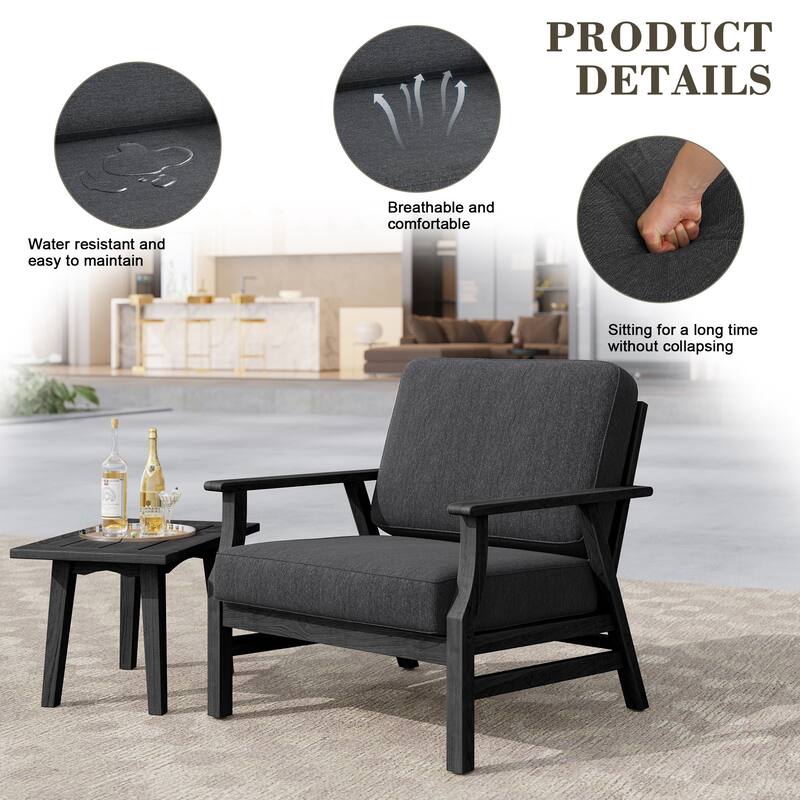 Jamie 2 Set 31" W Outdoor Acacia Wood Club Chairs with Cushions