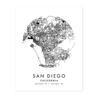 San Diego California Maps Black White Circles Modern Art Print/Poster