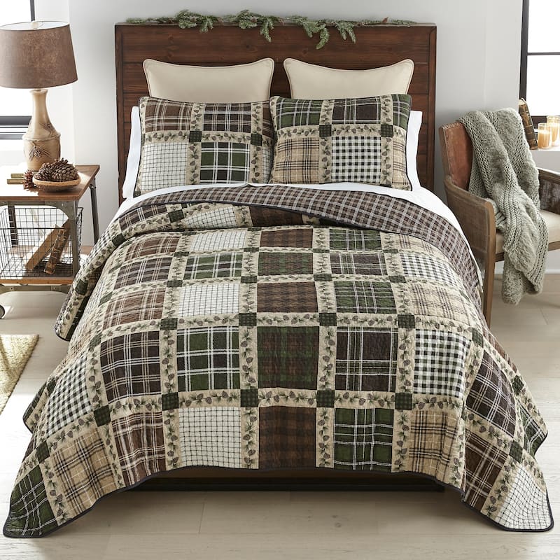 Donna Sharp Pine Patch Cotton Quilt Collection - Green - 3 Piece - Queen