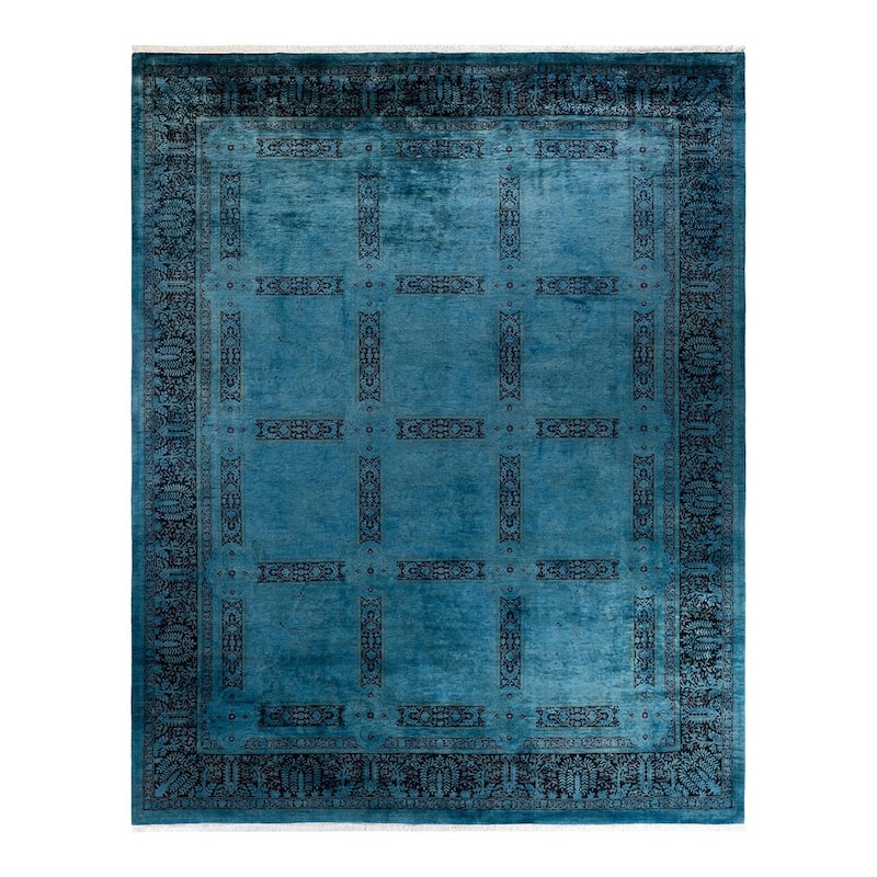 Overton Hand Knotted Wool Vintage Inspired Modern Contemporary Overdyed Blue Area Rug - 9' 2" x 11' 8"