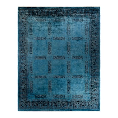 Overton Hand Knotted Wool Vintage Inspired Modern Contemporary Overdyed Blue Area Rug - 9' 2" x 11' 8"