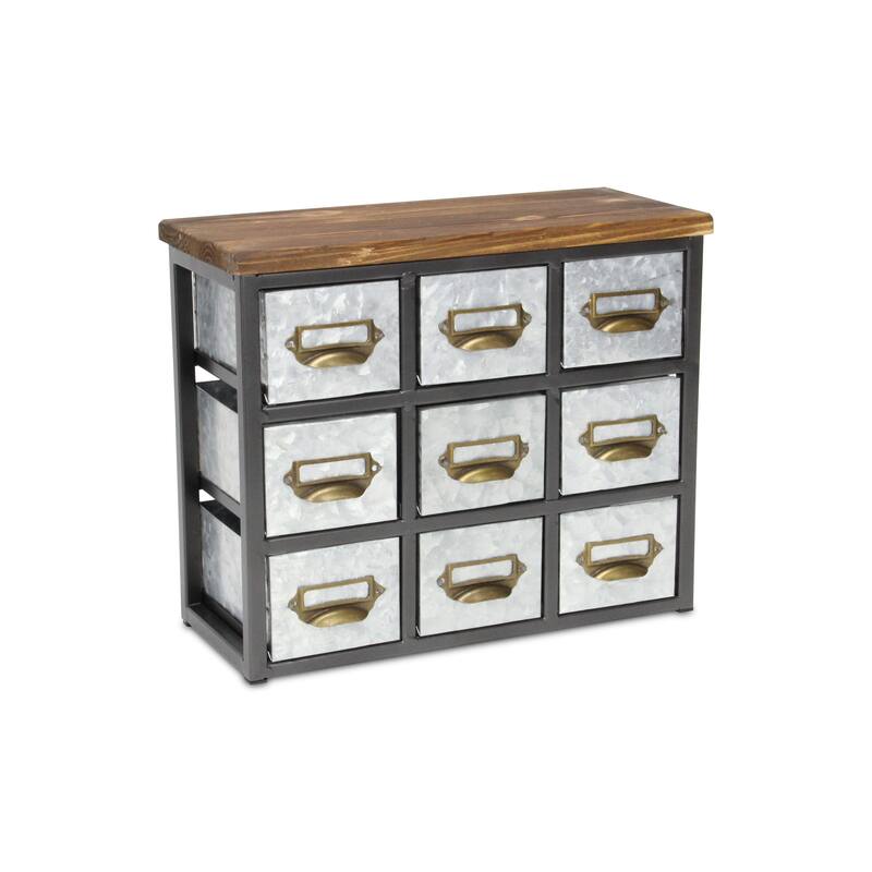 Gray Galvanized Metal Short 9 Drawer Desk Organizer - Grey