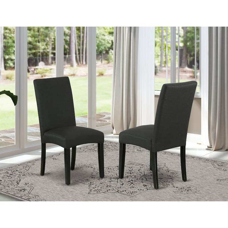 East West Furniture Driscol Parson Chairs - Black Color Linen Fabric Padded Dining Chairs, Set of 2, Black - DRP1T24 - DRP1T24