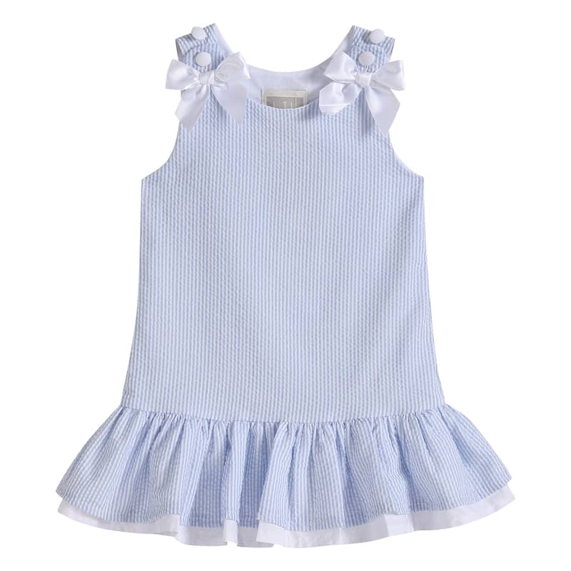 Lil Cactus Light Blue Seersucker Ruffle Dress
