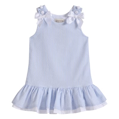 Lil Cactus Light Blue Seersucker Ruffle Dress